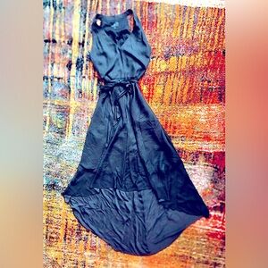 BANANA REPUBLIC | Black satin high low dress